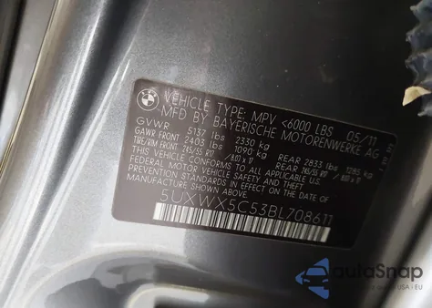 2011 BMW X3 xDrive28I z USA, uszkodzony, nr VIN 5UXWX5C53BL708611